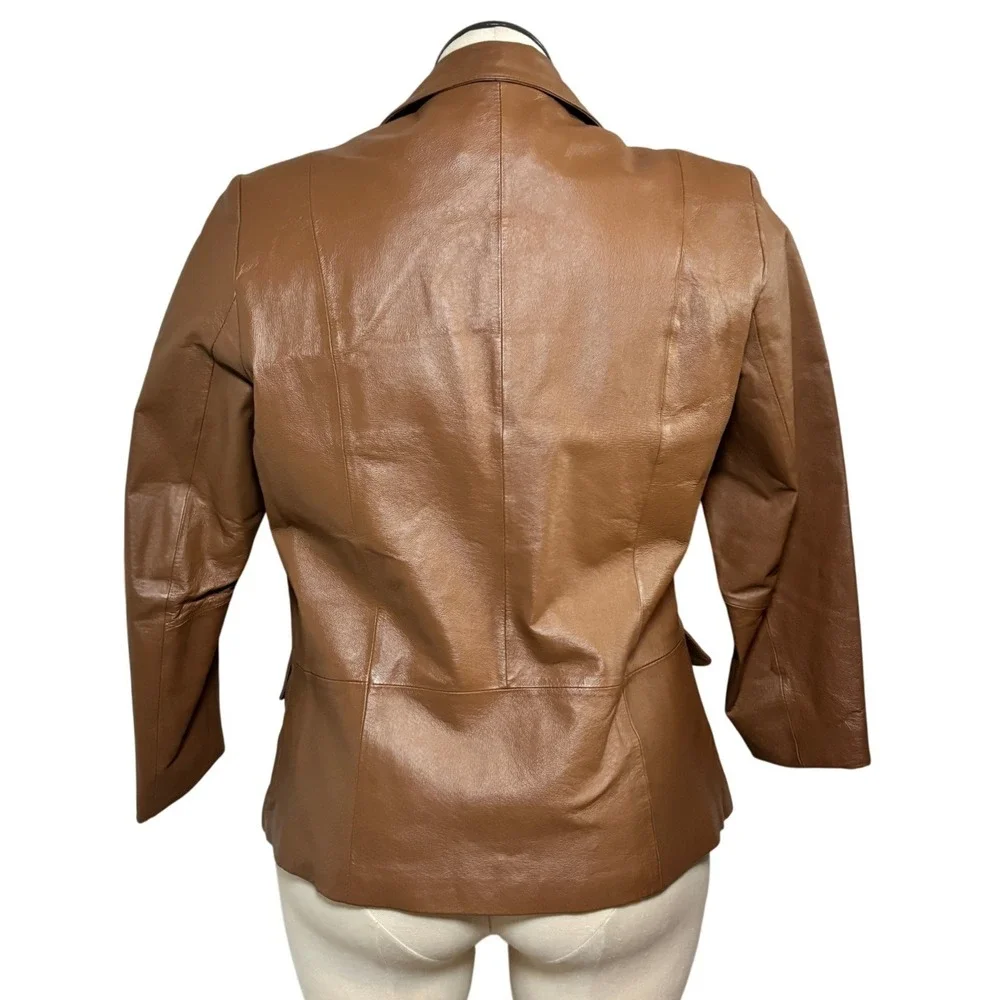 Chadwicks Womens 10P Cognac Brown Leather 2-Button Blazer Jacket
